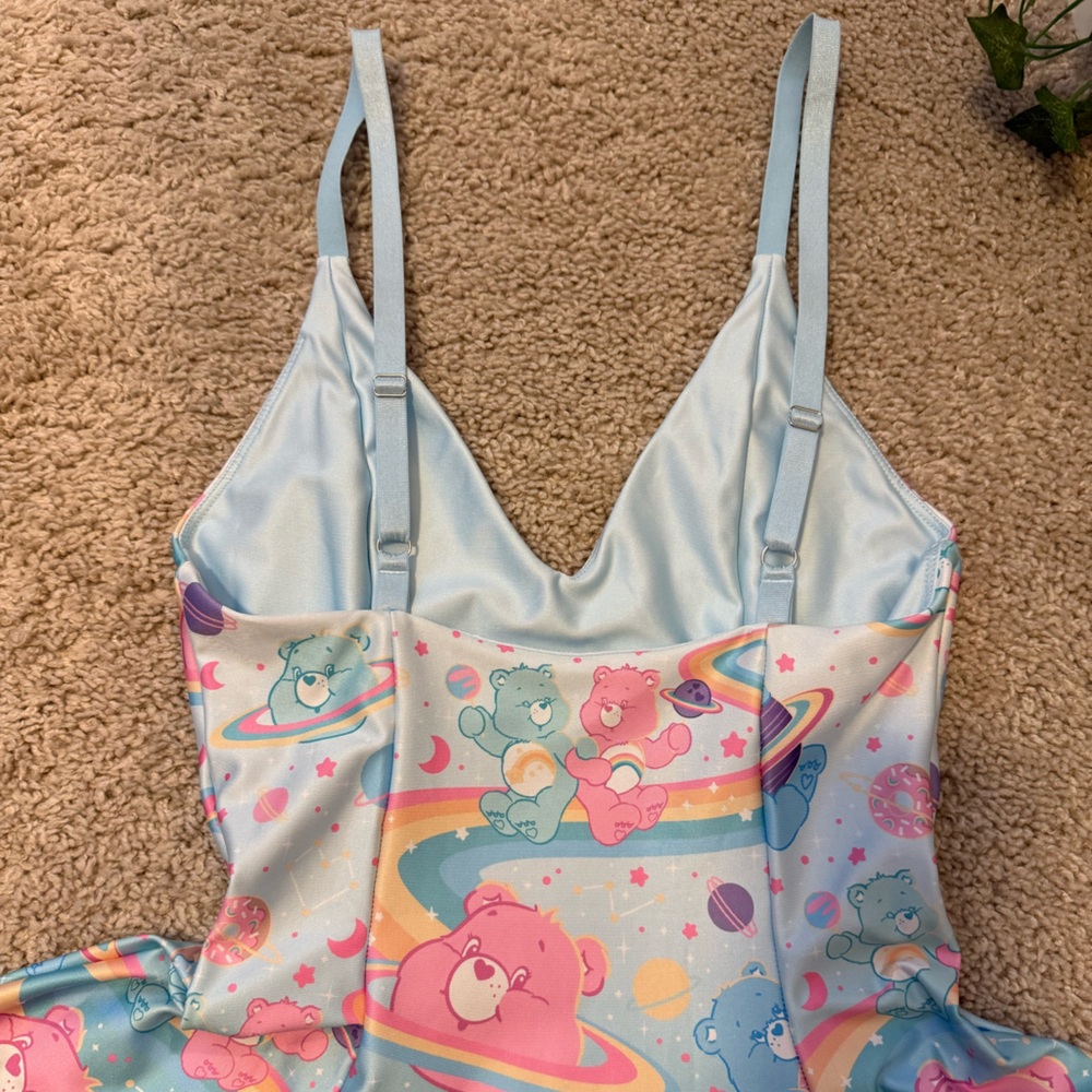 CARE BEARS STRAPPY MINI DRESS SIZE SMALL NWOT TEAL BLUE PINK PURPLES BLACKMILK - Picture 5 of 7